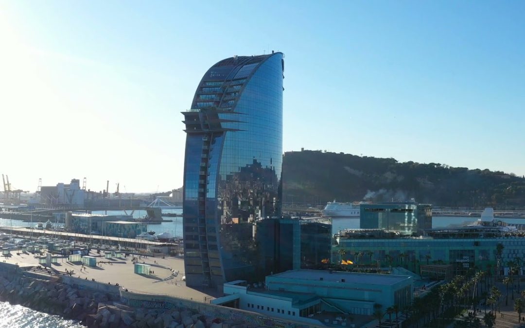 videoblocks luxury hotel in barcelona aerial view sunny day spain mediterranean sea rd5a99kku 1080