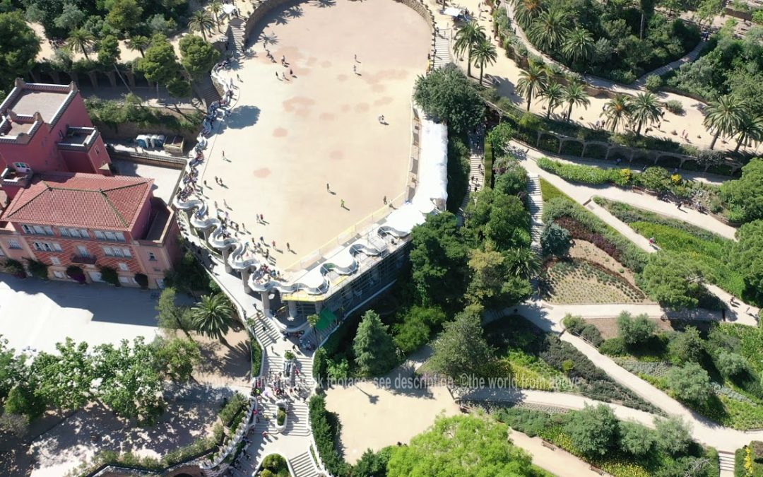 Aerial Stock Footage: Flying Drone over Park Güell in City Barcelona | 4k