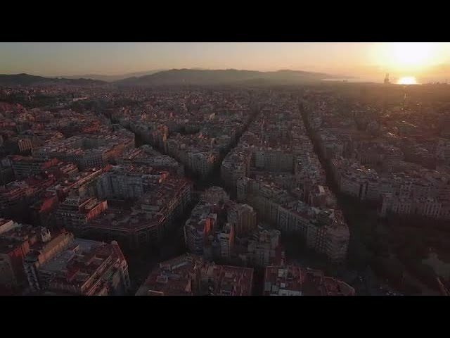 Aerial Cityscape Of Barcelona City Stock Footage